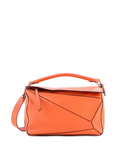 Pre-owned Loewe Puzzle Bag Leather Medium Shoulder Bag In Orange