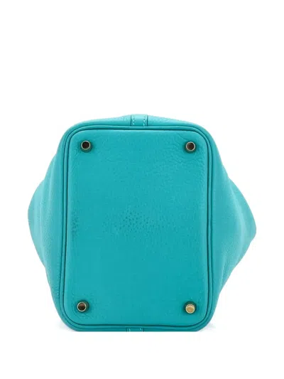 Pre-owned Hermes Picotin Lock Bag Clemence Pm Bucket Bag In Blue
