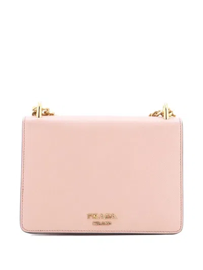 Pre-owned Prada Envelope Flap Chain Shoulder Bag Saffiano Leather Small Crossbody Bag In Pink