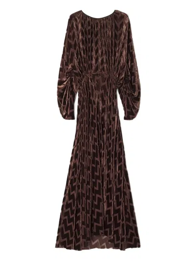 Lanvin Chevron-pattern Maxi Dress In Brown