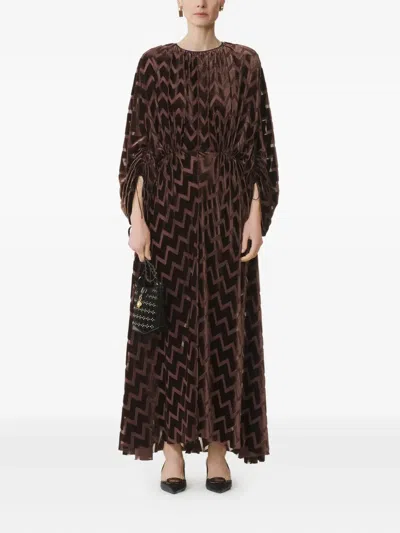 Lanvin Chevron-pattern Maxi Dress In Brown