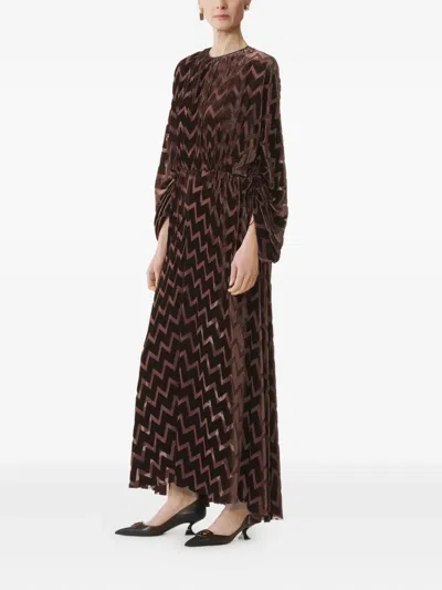 Lanvin Chevron-pattern Maxi Dress In Brown