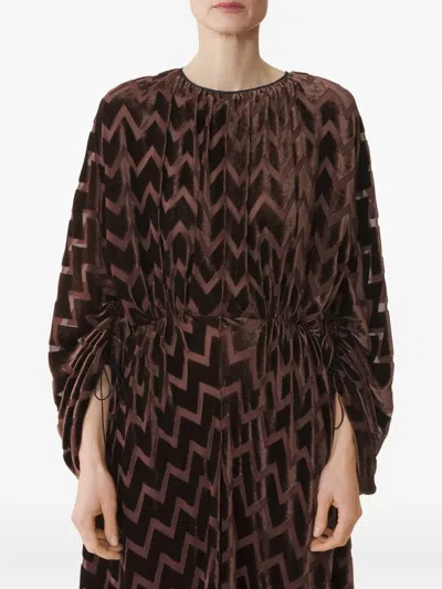 Lanvin Chevron-pattern Maxi Dress In Brown