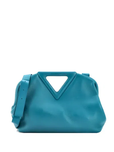 Pre-owned Bottega Veneta Point Leather Medium Shoulder Bag In Blue