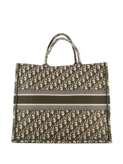 Pre-owned Dior Book Oblique Canvas Large Tote Bag In Green
