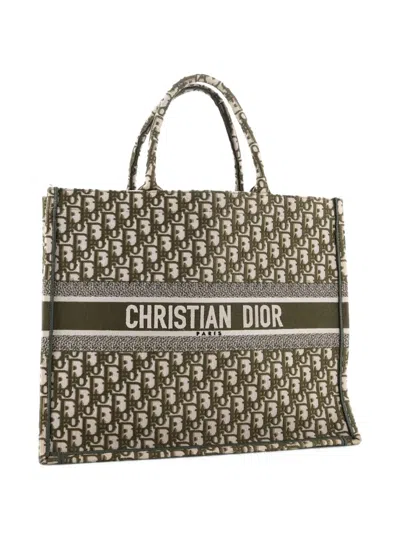 Pre-owned Dior Book Oblique Canvas Large Tote Bag In Green