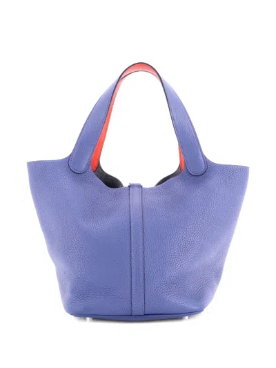 Pre-owned Hermes Eclat Picotin Lock Bag Clemence Mm Bucket Bag In Blue