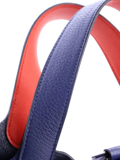 Pre-owned Hermes Eclat Picotin Lock Bag Clemence Mm Bucket Bag In Blue