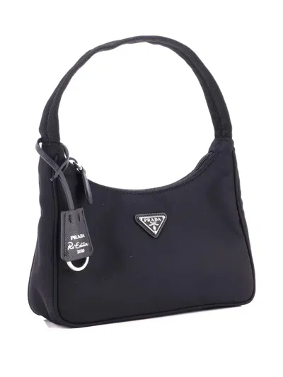 Pre-owned Prada Re-edition 2000 Tessuto Mini Hobo Bag In Black