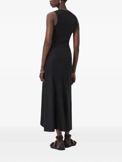Allsaints Gia Asymmetric Midi Dress In Black