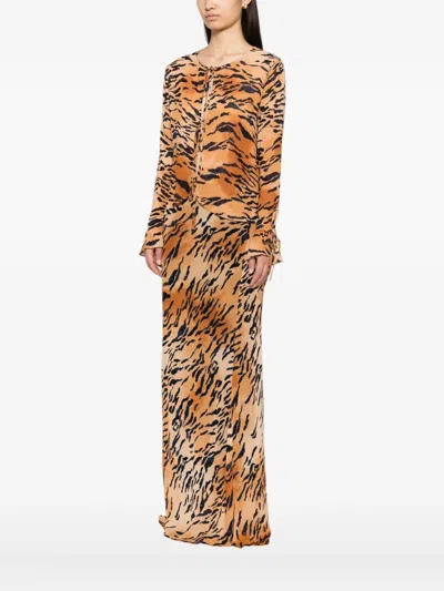 Never Fully Dressed Cali Tiger-print Chiffon Top In Orange