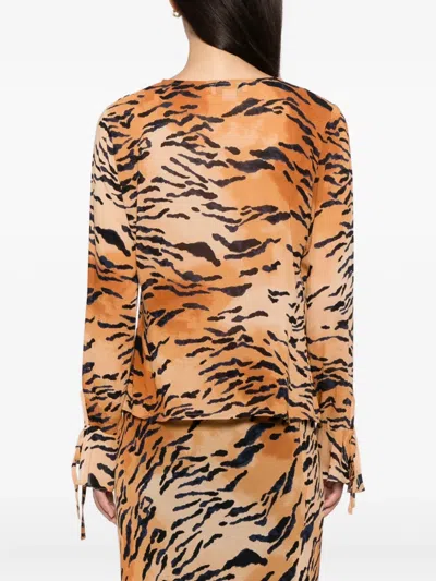 Never Fully Dressed Cali Tiger-print Chiffon Top In Orange