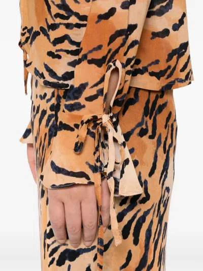 Never Fully Dressed Cali Tiger-print Chiffon Top In Orange
