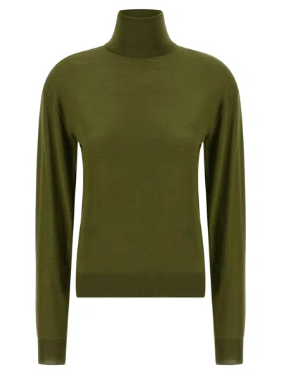 Saint Laurent Turtleneck Sweater With Long Sleeves And Ribbed Edges In Green