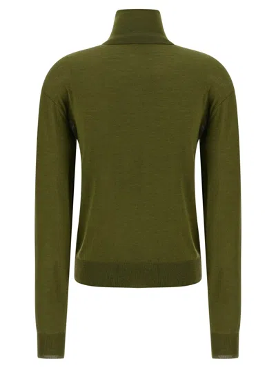 Saint Laurent Turtleneck Sweater With Long Sleeves And Ribbed Edges In Green