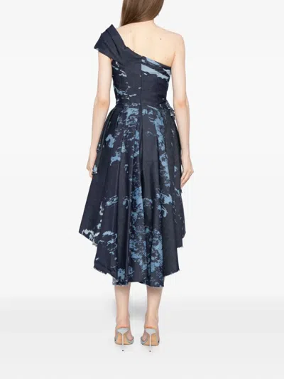 Saiid Kobeisy One-shoulder Printed Denim Dress In Blue