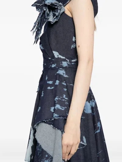 Saiid Kobeisy One-shoulder Printed Denim Dress In Blue