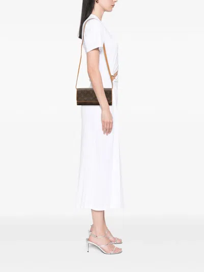 Pre-owned Louis Vuitton 2001 Monogram Pochette Twin Gm Crossbody Bag In Brown