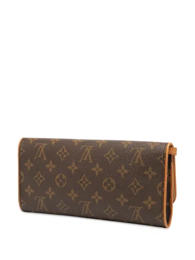 Pre-owned Louis Vuitton 2001 Monogram Pochette Twin Gm Crossbody Bag In Brown