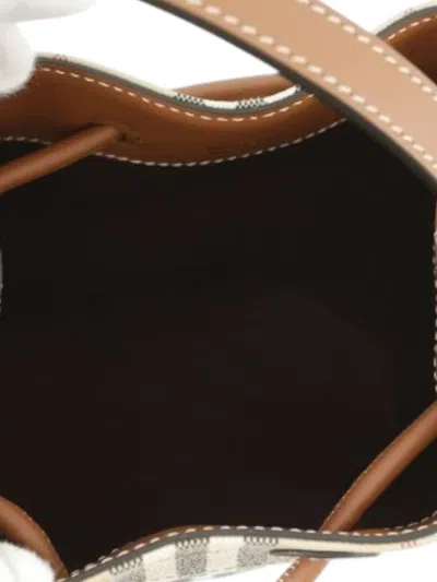 Pre-owned Burberry 2023-2025 House Check Coated Canvas Bucket Bag Satchel In Brown