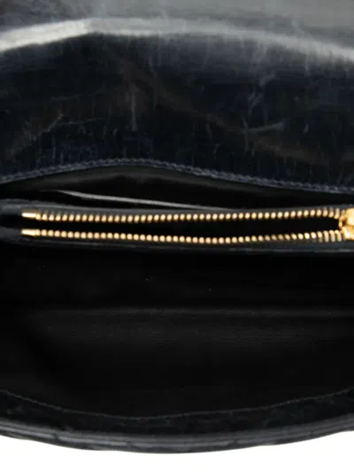 Pre-owned Saint Laurent 2017 Medium Chevron Sheepskin Monogram College Satchel In Black