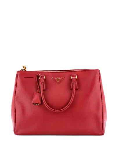 Pre-owned Prada Double Zip Lux Saffiano Leather Large Tote Bag In Red