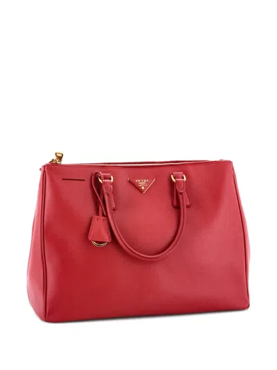 Pre-owned Prada Double Zip Lux Saffiano Leather Large Tote Bag In Red