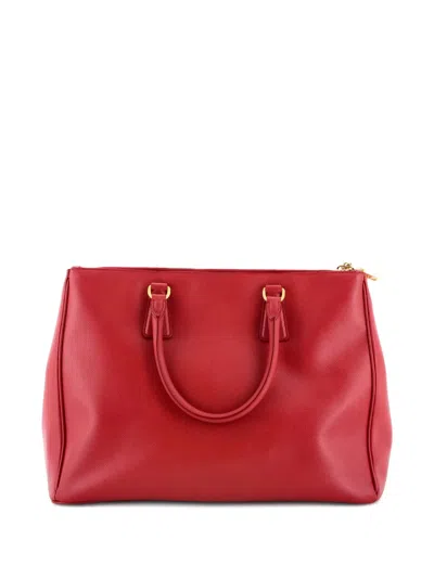 Pre-owned Prada Double Zip Lux Saffiano Leather Large Tote Bag In Red
