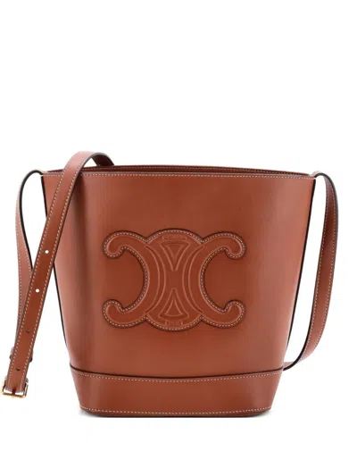 Pre-owned Celine Cuir Triomphe Leather Small Bucket Bag In Brown