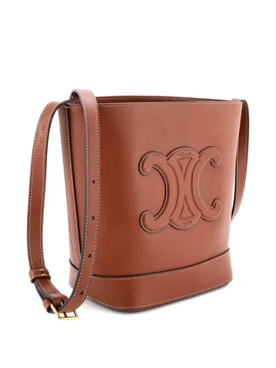 Pre-owned Celine Cuir Triomphe Leather Small Bucket Bag In Brown