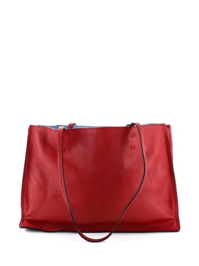 Pre-owned Prada Etiquette Glace Calf Medium Tote Bag In Red
