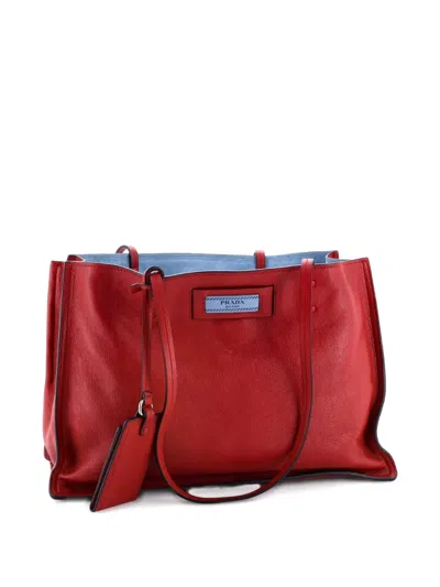 Pre-owned Prada Etiquette Glace Calf Medium Tote Bag In Red