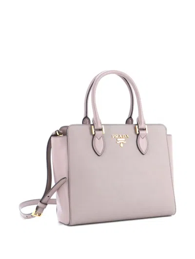 Pre-owned Prada Convertible Saffiano With Soft Calf Small Tote Bag In Neutral
