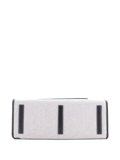 Pre-owned Burberry Freya Shopping Canvas With Leather Medium Tote Bag In Neutral