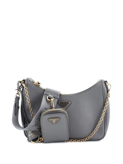 Pre-owned Prada Re-edition 2005 Shoulder Bag Saffiano Leather Small Crossbody Bag In Gray