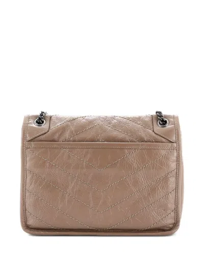 Pre-owned Saint Laurent Niki Chain Flap Bag Matelasse Chevron Leather Baby Shoulder Bag In Neutral