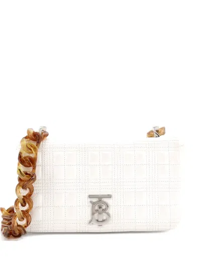 Pre-owned Burberry Lola Quilted Patent With Resin Small Shoulder Bag In White