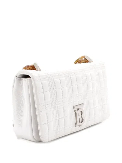 Pre-owned Burberry Lola Quilted Patent With Resin Small Shoulder Bag In White