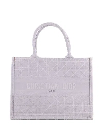 Pre-owned Dior Book Cannage Embroidered Canvas Medium Tote Bag In Gray