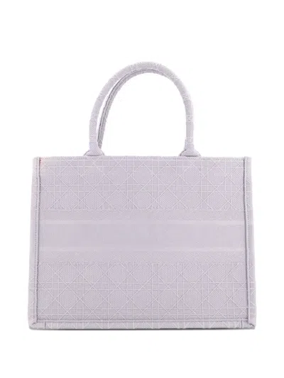 Pre-owned Dior Book Cannage Embroidered Canvas Medium Tote Bag In Gray