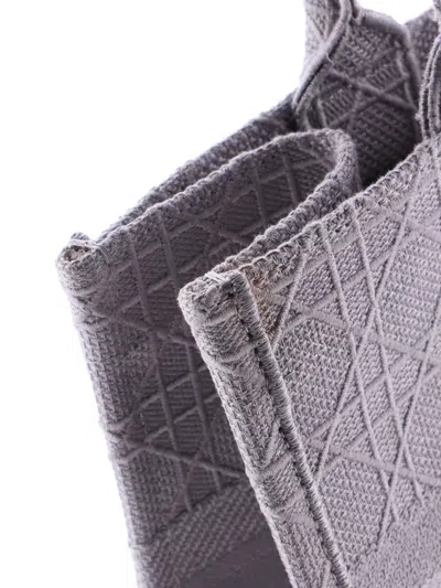 Pre-owned Dior Book Cannage Embroidered Canvas Medium Tote Bag In Gray