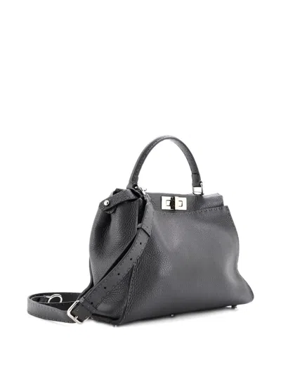 Pre-owned Fendi Selleria Peekaboo Bag Rigid Leather Regular Satchel In Gray