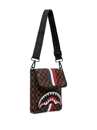 Sprayground Checked-pattern Messenger Bag In Brown