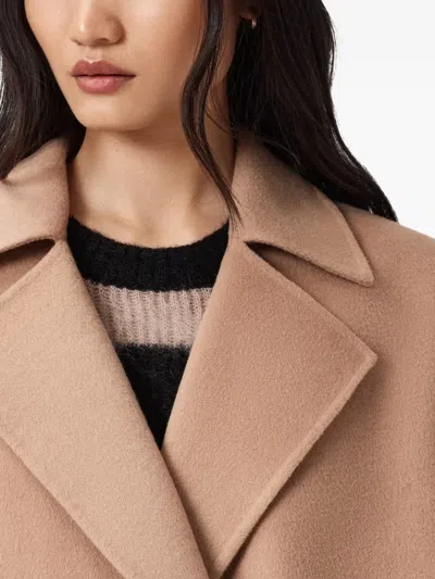 Allsaints Womens Camel Brown Sellema Notched-lapel Wool Blend Coat In Neutral