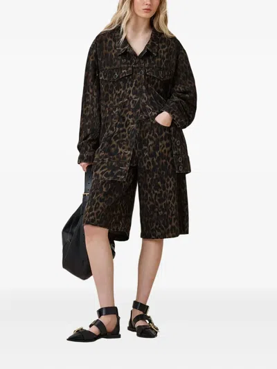 Allsaints Womens Leppo Brown Louie Leopard-print A-line Long Cotton Shorts In Animal Print