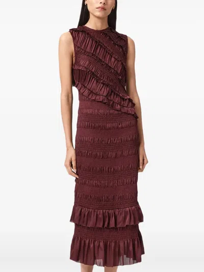 Allsaints Nyla Sleeveless Ruffle Dress In Burgundy