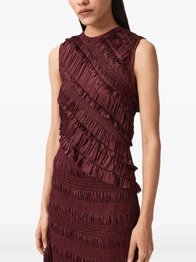 Allsaints Nyla Sleeveless Ruffle Dress In Burgundy