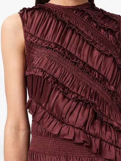 Allsaints Nyla Sleeveless Ruffle Dress In Burgundy