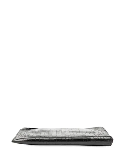 Pre-owned Saint Laurent 2017 Croc Embossed Leather Clutch Bag In Black