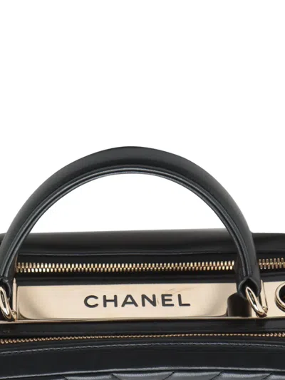 Pre-owned Chanel 2018-2019 Medium Chevron Lambskin Trendy Cc Bowling Bag Satchel In Black